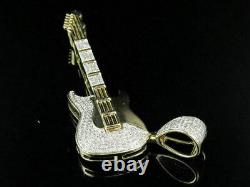 0.75 Ct Round Simulated Diamond Guitar Shape Charm Pendant 14k Yellow Gold Over