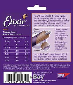 10 Sets Elixir 16052 Nanoweb Acoustic Guitar Strings Light 12-53 Phosphor Bronze