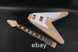 1set Electric Guitar Kit 22 Fret Guitar Neck Body Flying V Block Inlay DIY