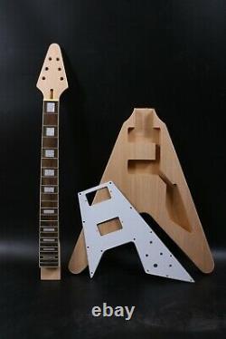 1set Electric Guitar Kit 22 Fret Guitar Neck Body Flying V Block Inlay DIY
