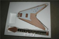 1set Unfinished Electric Guitar Kit 22 Fret Mahogany Guitar Neck Body Flying V