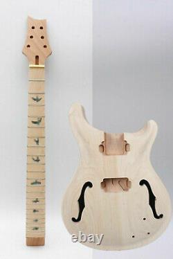 1set guitar Kit Guitar Neck 22fret Semi-hollow Guitar Body Unfinished Bird Inlay