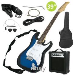 39 Full Size Electric Guitar with Amp Case Accessories Pack for Beginner Blue