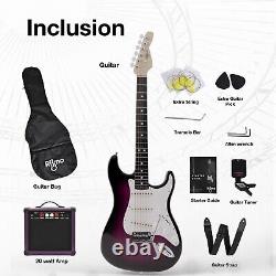 39 Inch Electric Guitar Amplifier Complete Kit Beginners Starter Set Purple