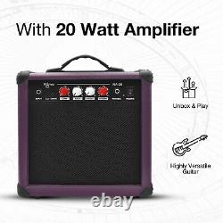 39 Inch Electric Guitar Amplifier Complete Kit Beginners Starter Set Purple