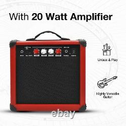 39 Inch Electric Guitar Amplifier Complete Kit Beginners Starter Set Rose Red
