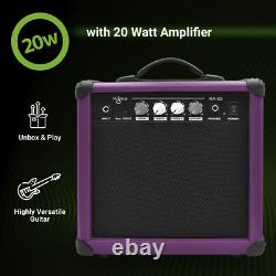 39 Inch Left Handed Electric Guitar Amp Complete Bundle Kit Starter Set Purple