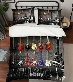 3D Music Guitar NAO723 Bed Pillowcases Quilt Duvet Cover Set Queen King Fay