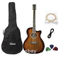 4/4 Haze OM Shape Electric-Acoustic Guitar, Cutaway, Tobacco Sunburst. F-561/TBCEQ