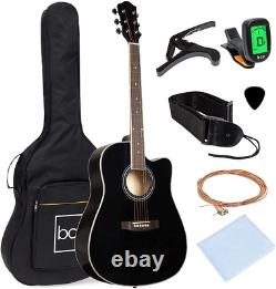 41 Inch Full Size Beginner Acoustic Cutaway Guitar Set With Case Capo Tuner Black