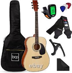 41In Full Size Beginner All Wood Acoustic Guitar Starter Set WithCase, Strap, Capo