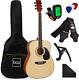 41in Full Size Beginner All Wood Acoustic Guitar Starter Set Withcase, Strap, Capo