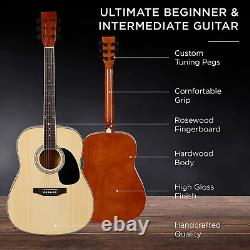 41In Full Size Beginner All Wood Acoustic Guitar Starter Set WithCase, Strap, Capo