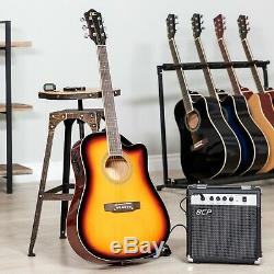 6 String Wood Full Size Acoustic Electric Cutaway Guitar Set 10Watt Amp Case Bag