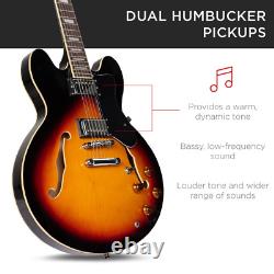 All-Inclusive Semi-Hollow Body Electric Guitar Set with Dual Pickups Sunburst