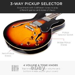 All-Inclusive Semi-Hollow Body Electric Guitar Set with Dual Pickups Sunburst