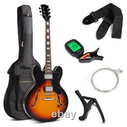 All-Inclusive Semi-Hollow Body Electric Guitar Set with Dual Pickups Sunburst