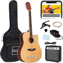 Beginner Acoustic Electric Guitar Starter Set With 41In, All Wood Cutaway Design