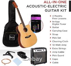 Beginner Acoustic Electric Guitar Starter Set With 41In, All Wood Cutaway Design