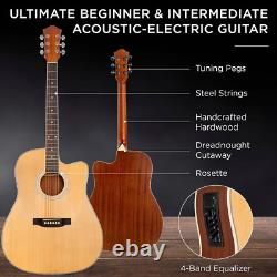 Beginner Acoustic Electric Guitar Starter Set With 41In, All Wood Cutaway Design
