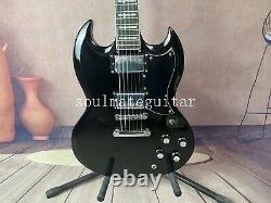 Black SG 6 string electric guitar Cross pearl set with mahogany body in stock