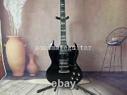 Black SG 6 string electric guitar Cross pearl set with mahogany body in stock