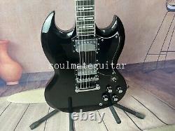 Black SG 6 string electric guitar Cross pearl set with mahogany body in stock