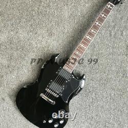 Black SG Style Electric Guitar Fingerboard Cross Inlay Chrome Hardware 24 Frets