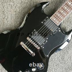 Black SG Style Electric Guitar Fingerboard Cross Inlay Chrome Hardware 24 Frets