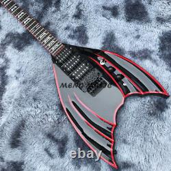Black Special Shape Electric Guitar HHH Pickups FR Bridge Fingerboard Bat Inlaid