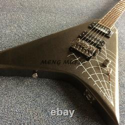 Black Special Shape Electric Guitar Spider Web Pattern H-H Pickups FR Bridge 24F