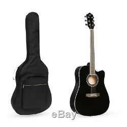Black Wood Full Size Acoustic Electric Cutaway Guitar Set 10 Watt Amp Case Bag