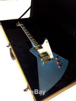Blem 6 String Explorer Style Pelham Blue Electric Guitar + Tweed Case Set Neck
