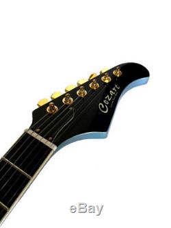 Blem 6 String Explorer Style Pelham Blue Electric Guitar + Tweed Case Set Neck