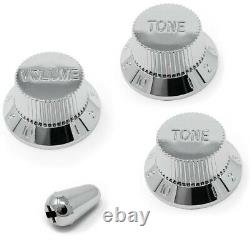CHROME VOLUME & TONE KNOB SET WithSWITCH TIP FOR FENDER STRAT STYLE GUITARS NEW