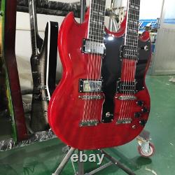 Custom Double Neck Red Solid Body SG Electric Guitar 12+6 String Set in Joint