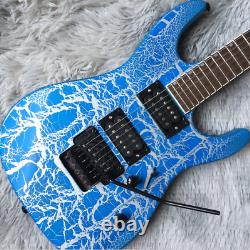Custom Electric Guitar Blue Crack Set In 24 Frets Black Hardware Free Shipping