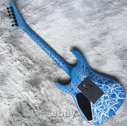 Custom Electric Guitar Blue Crack Set In 24 Frets Black Hardware Free Shipping