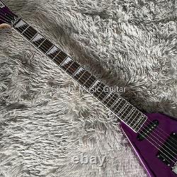 Custom Finish Electric Guitar Purple V Shape Set In Joint Chrome Hardware
