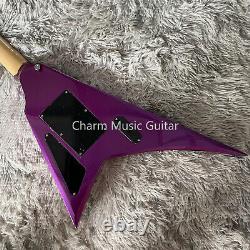 Custom Finish Electric Guitar Purple V Shape Set In Joint Chrome Hardware
