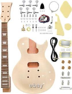 DIY Electric Guitar Kit Beginner Kits 6 String with Curved Mahogany Body AAA Fla