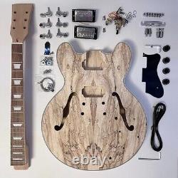 DIY Electric Guitar Kits Maple Body with Spalted Maple Veneer TOM Set Neck