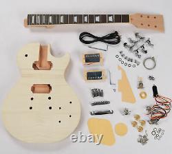 DIY Solid Body Electric Guitar Kits Flamed Maple Top Chrome Hardware H-H Pickup