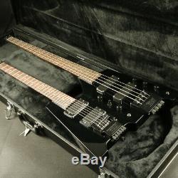 Double Neck Headless Electronic Guitar and Bass Solid Body Neck Set In Black