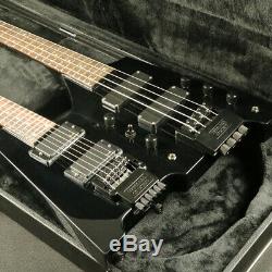 Double Neck Headless Electronic Guitar and Bass Solid Body Neck Set In Black