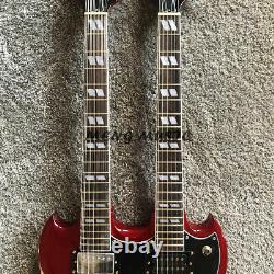 Double Neck SG Style 6 +12 Strings Wine Red Electric Guitar H-H Pickups 22 Frets