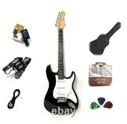 EKO Jet Black Double Cutaway Electric Guitar, SSS +Free Gig Bag, Strap K2011