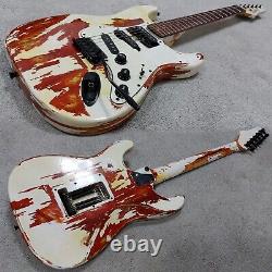 Electric Guitar Relic, S-Type one-off custom. Transparent Red with White Relic