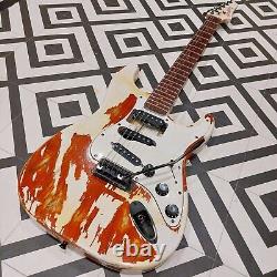 Electric Guitar Relic, S-Type one-off custom. Transparent Red with White Relic