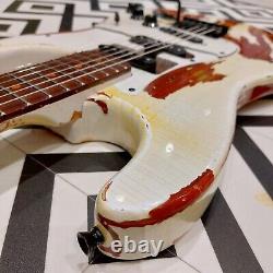 Electric Guitar Relic, S-Type one-off custom. Transparent Red with White Relic